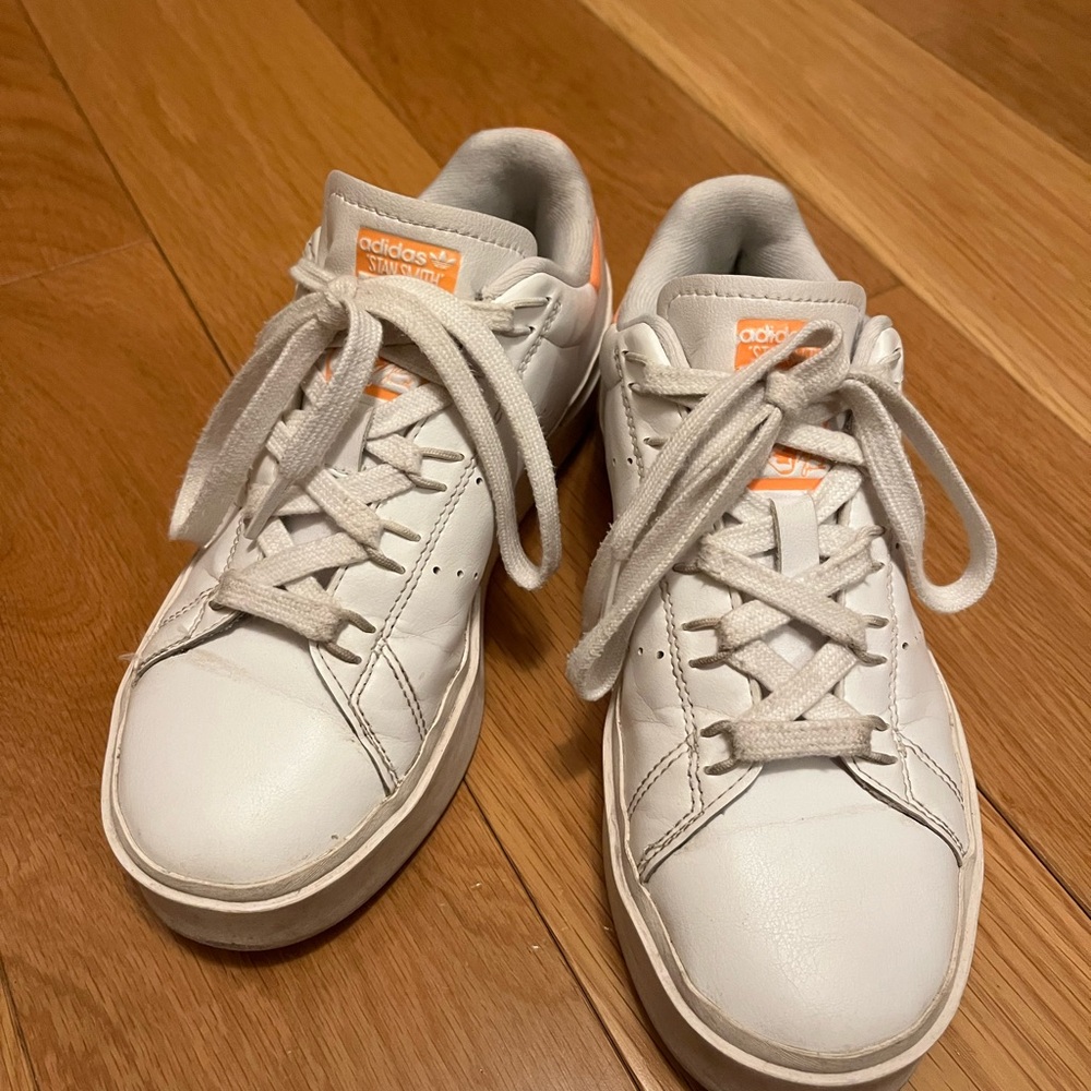 Adidas Stan Smith White Sneakers with Orange Accents